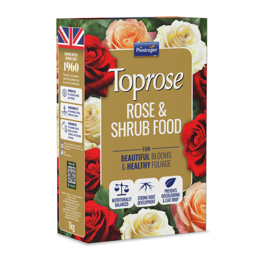 Toprose Rose & Shrub Food packaging with roses on a white background