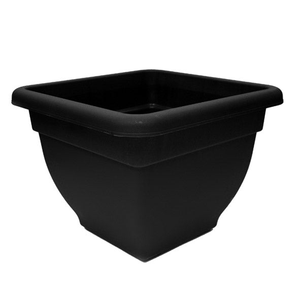 Black square plastic garden planter with deep well | Lightweight outdoor flower pot for patio and balcony UK