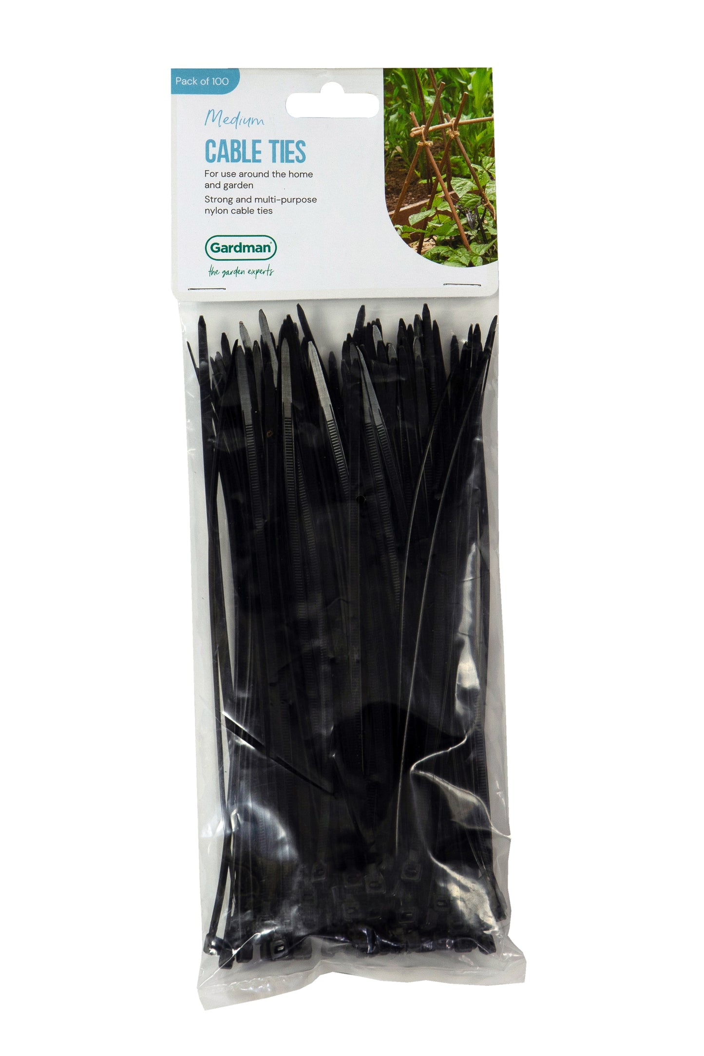 Pack of black cable ties with Gardman branding on a white background
