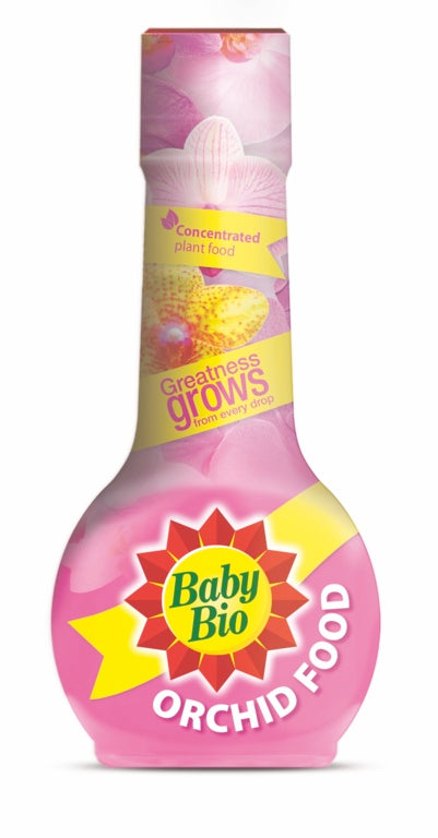Baby Bio Orchid Food bottle on a white background