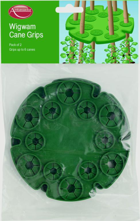 Green wigwam cane grips packaging with product illustration on a white background