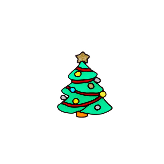 Colorful cartoon Christmas tree with decorations on a white background