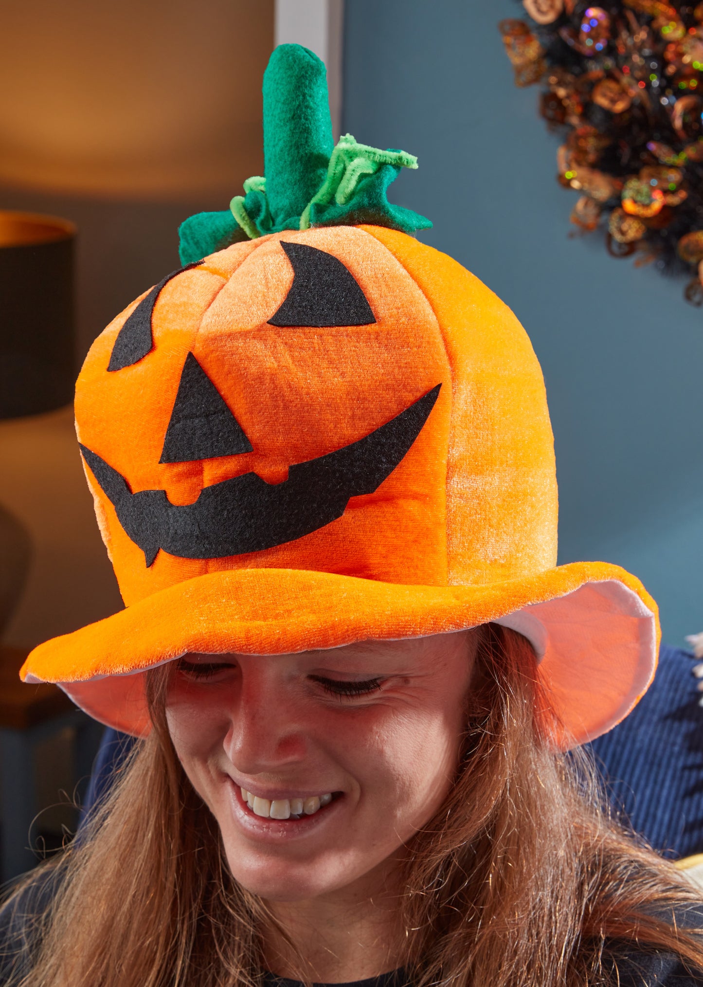 Pumpkin Hat on a lady's head
