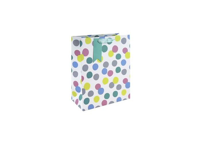 Colorful polka dot box on a white background