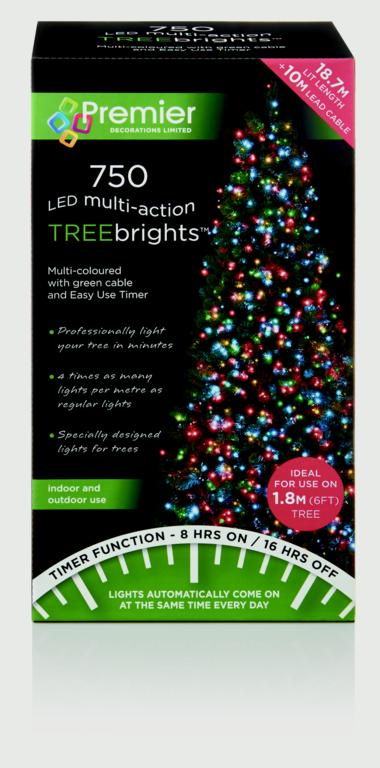 Box of Premier LED Tree Brights with colorful lights on a white background