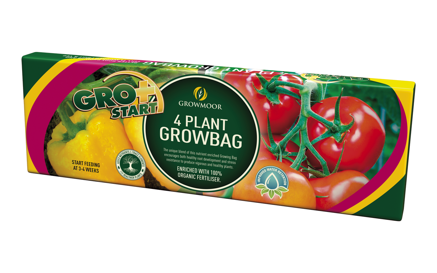 Growbag packaging with images of vegetables on a white background