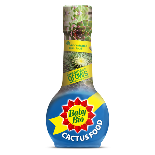 Baby Bio Cactus Food bottle with colorful label on a white background