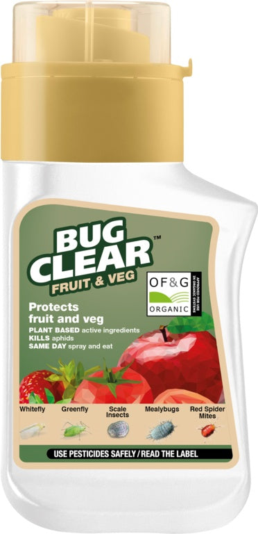 Bug Clear fruit and veg spray bottle on a white background