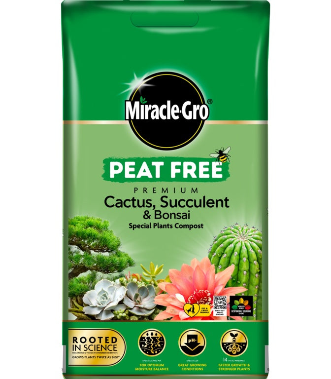 Miracle-Gro Peat Free Premium Cactus, Succulent & Bonsai Compost | Special plants compost with 14 minerals UK