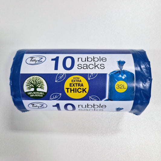 Pack of 10 Tidy Z rubble sacks on a white background