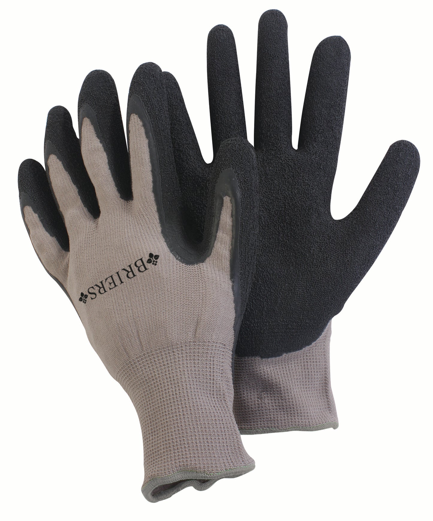 Pair of gloves with black and gray color scheme on a white background