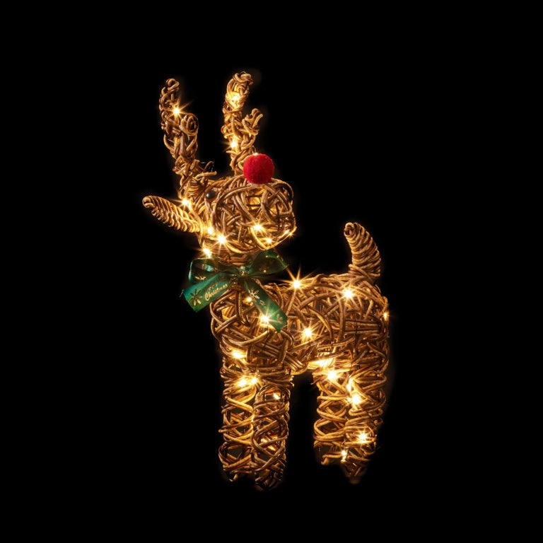 Light up wicker reindeer on a black background
