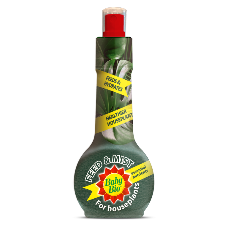 Baby Bio plant food bottle on a white background