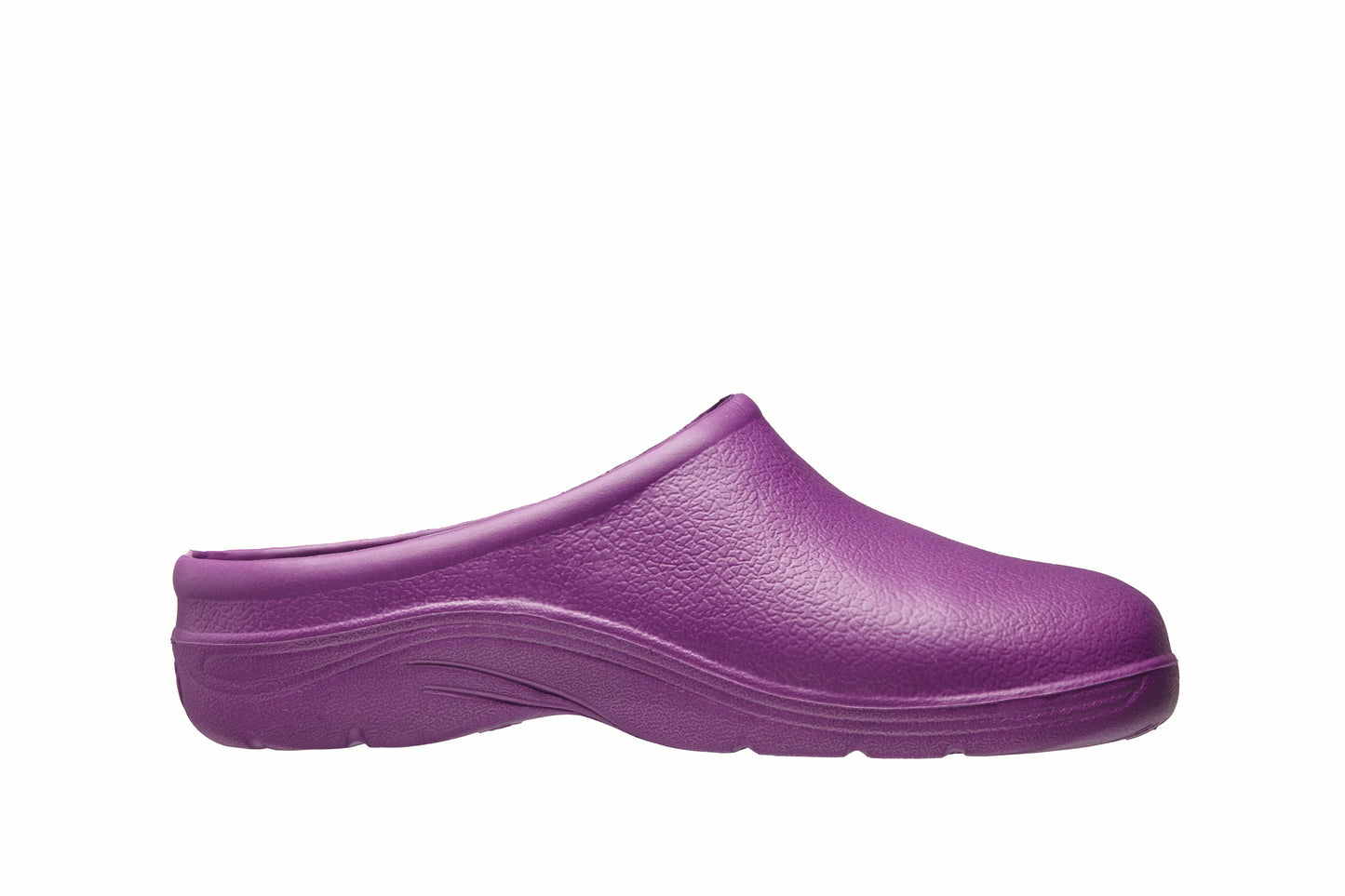 Purple clog shoe on a white background