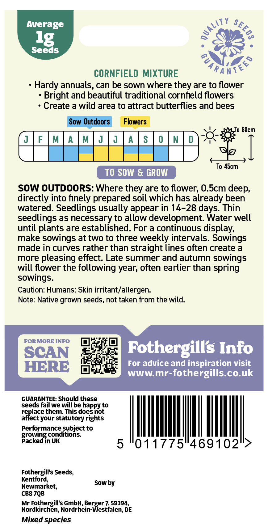 Mr Fothergill's Cornfield Mixture Seeds Packet