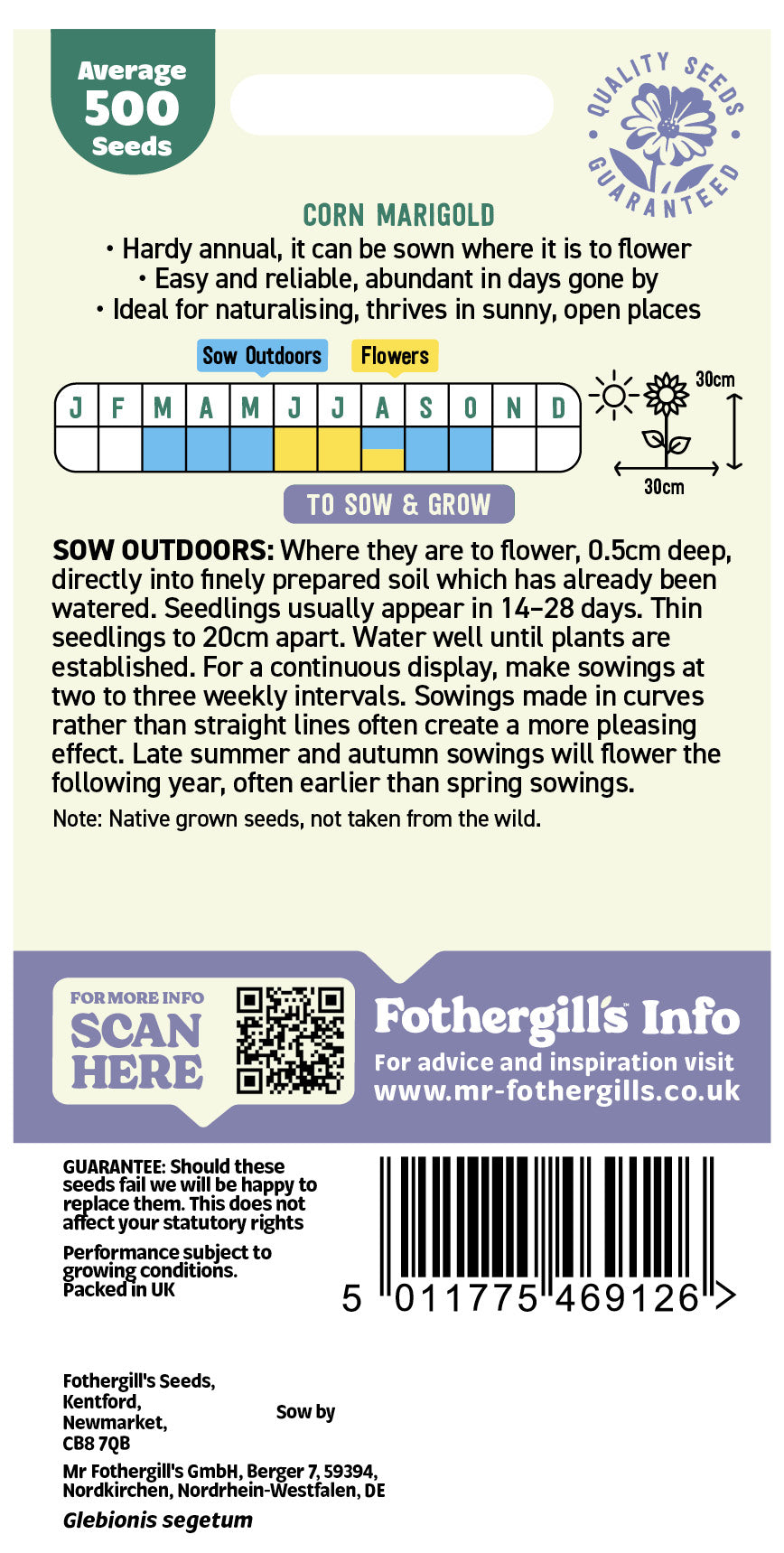 Mr Fothergill's Corn Marigold Seeds Packet