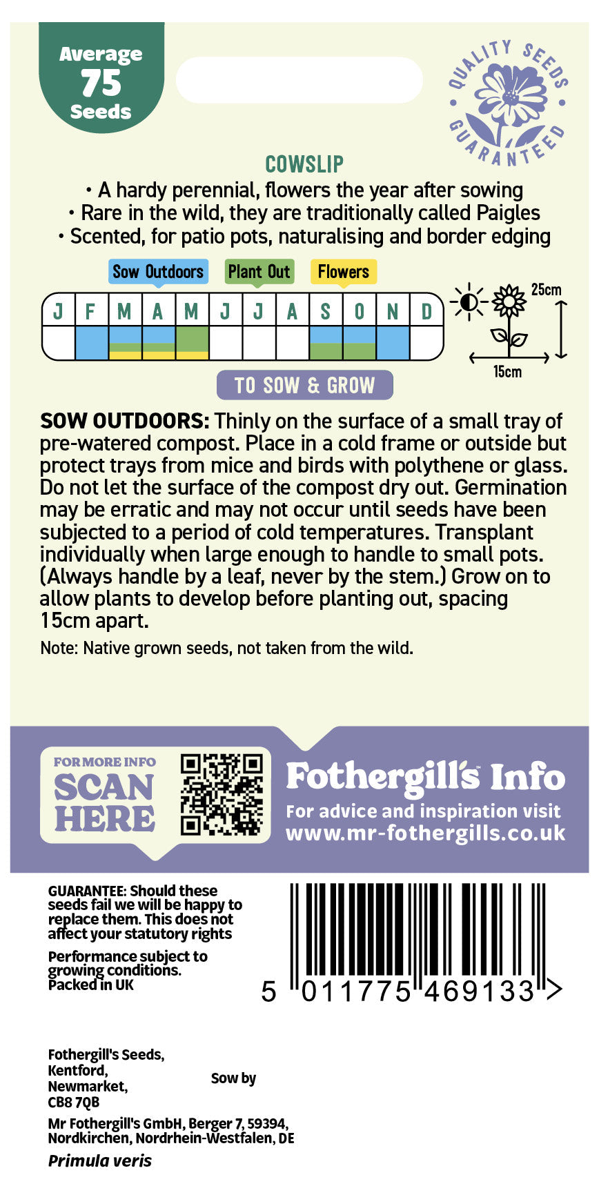 Mr Fothergill's Cowslip Seeds Packet
