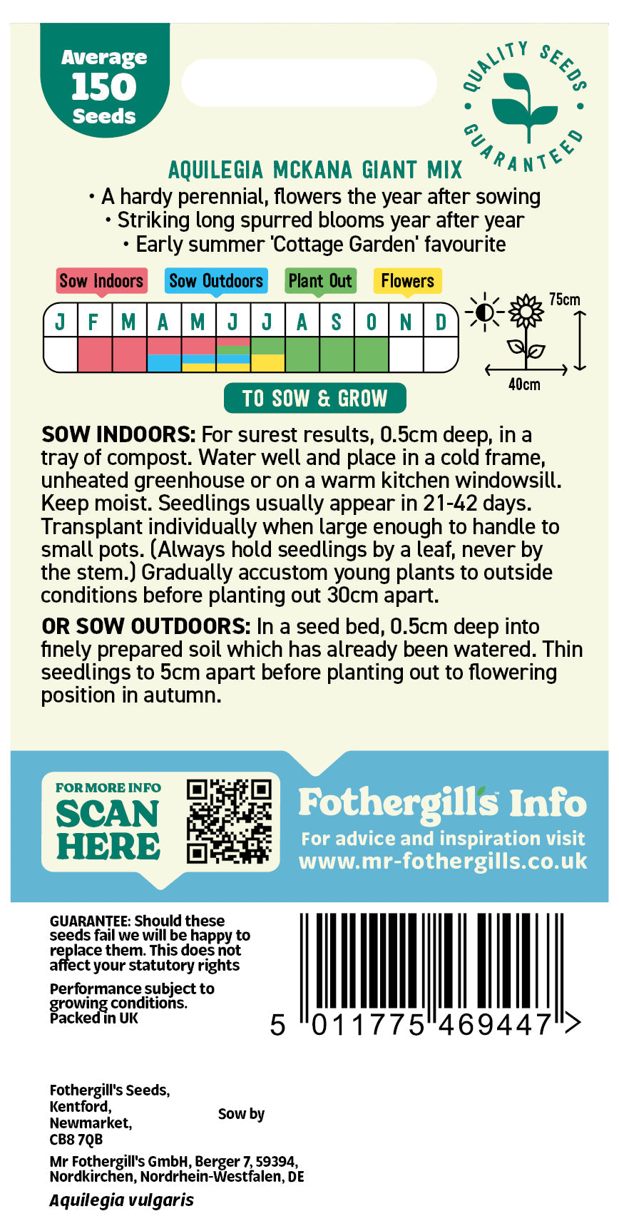 Mr Fothergill's Aquilegia Mckana Giant Mix Seeds Packet