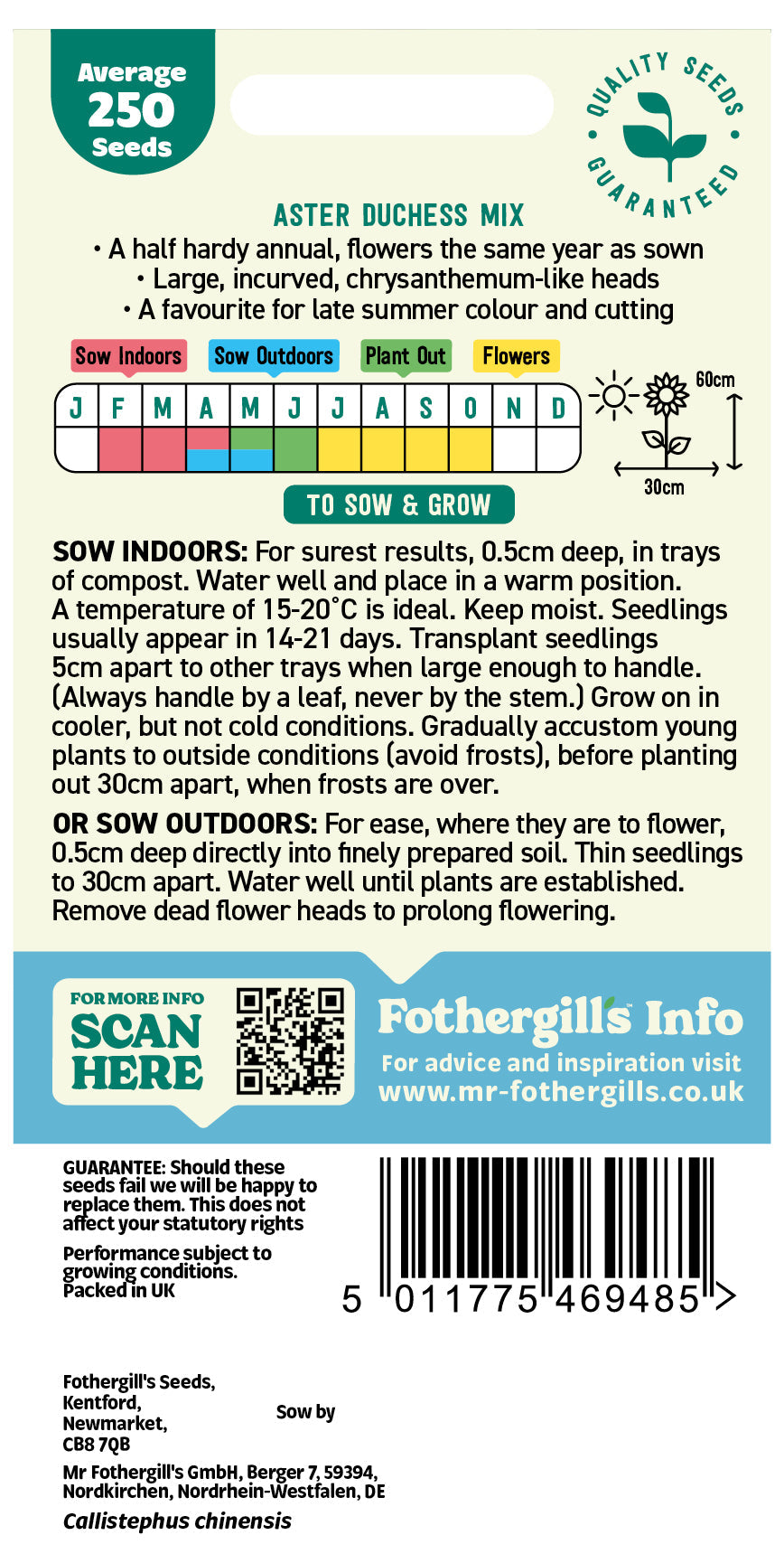 Mr Fothergill's Aster Duchess Mix Seeds Packet