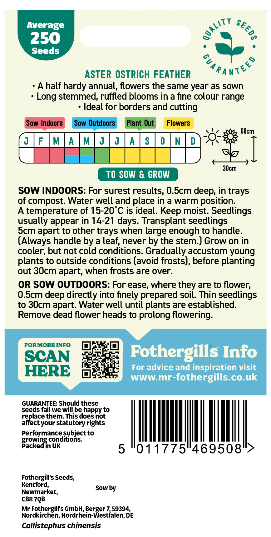 Mr Fothergill's Aster Ostrich Feather Seeds Packet