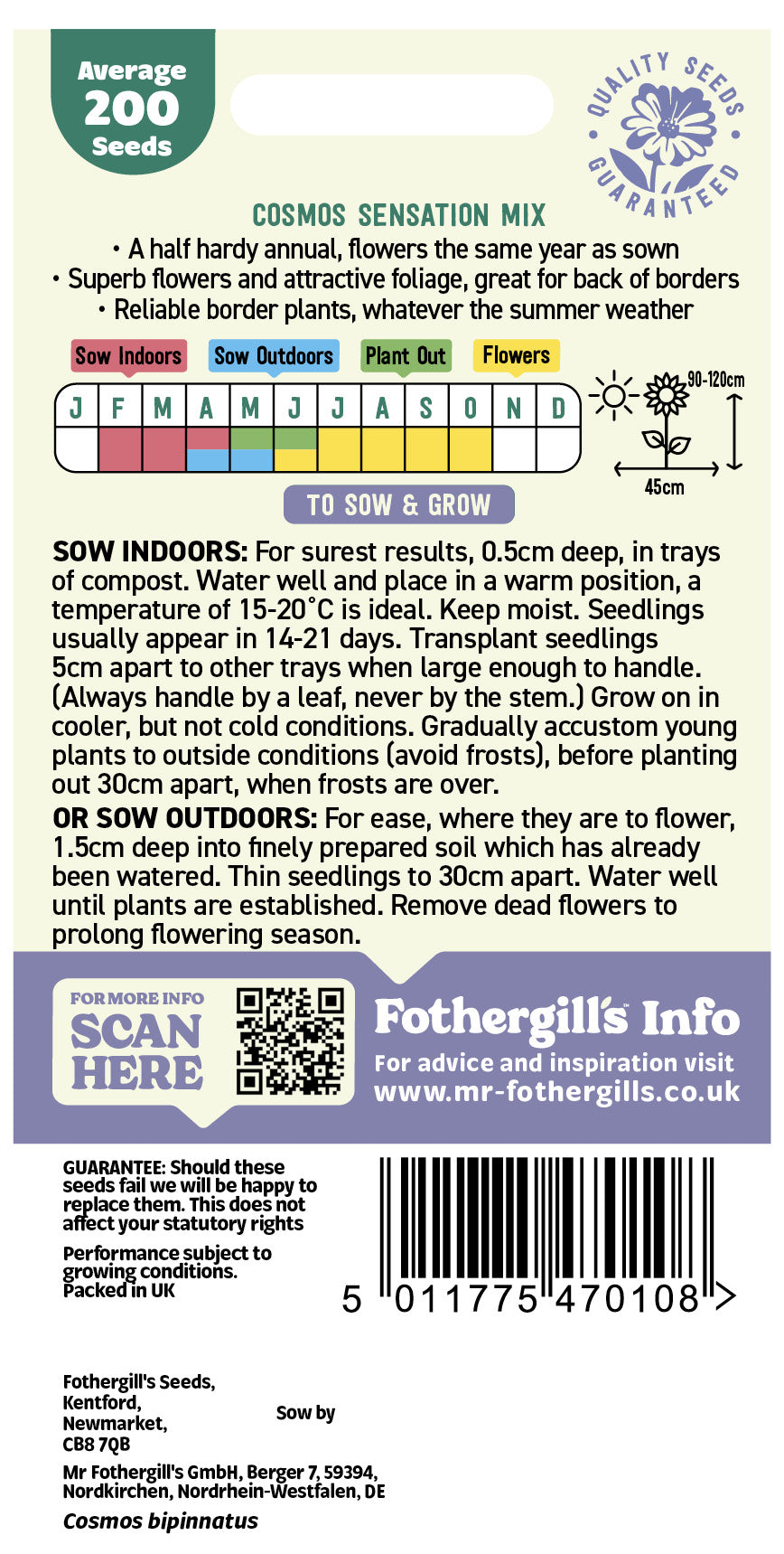 Mr Fothergill's Cosmos Sensation Mix Seeds Packet