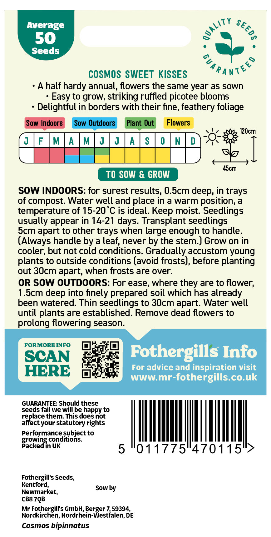 Mr Fothergill's Cosmos Sweet Kisses Seeds Packet