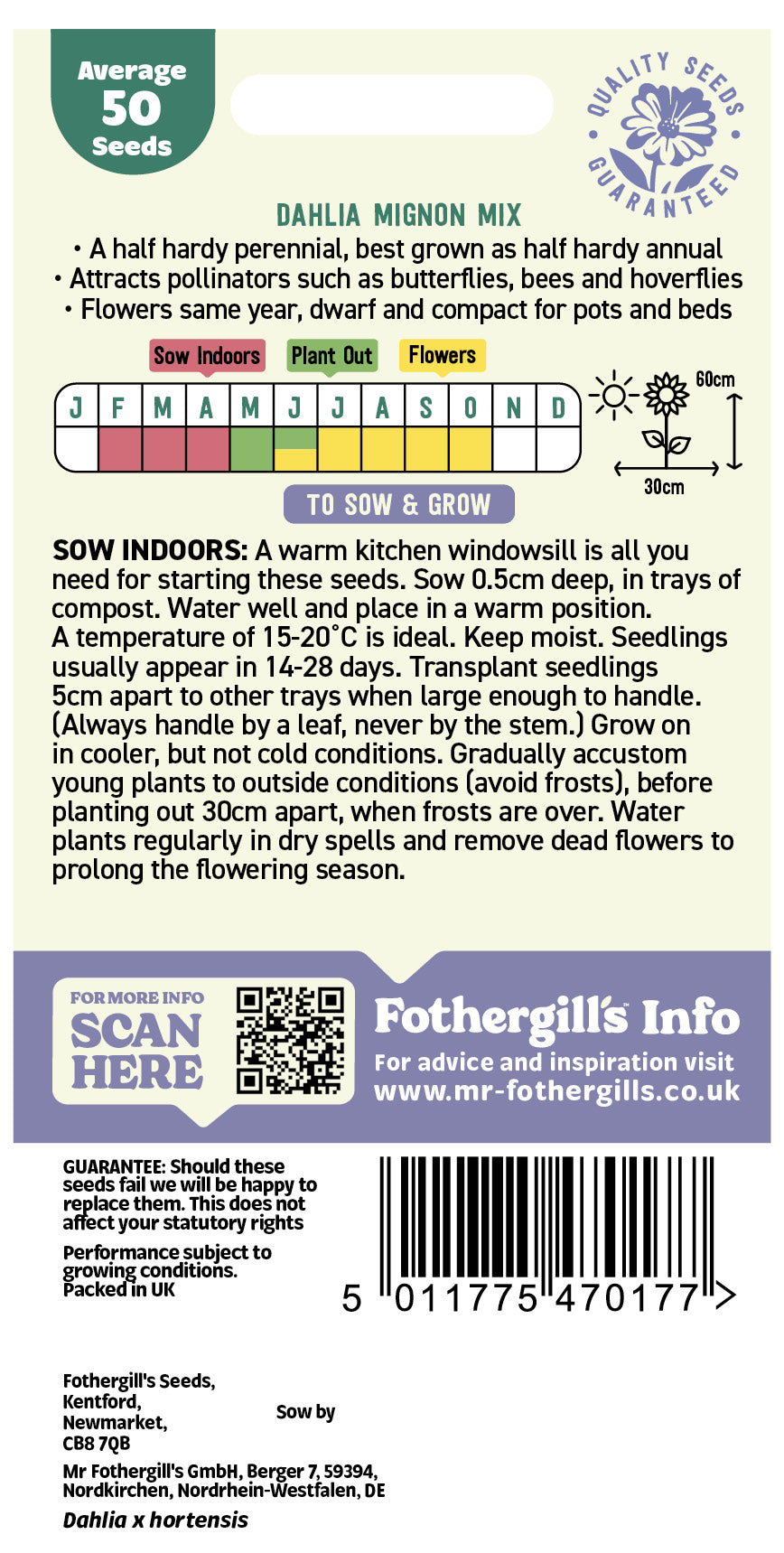 Mr Fothergill's Dahlia Mignon Mix Seeds Packet