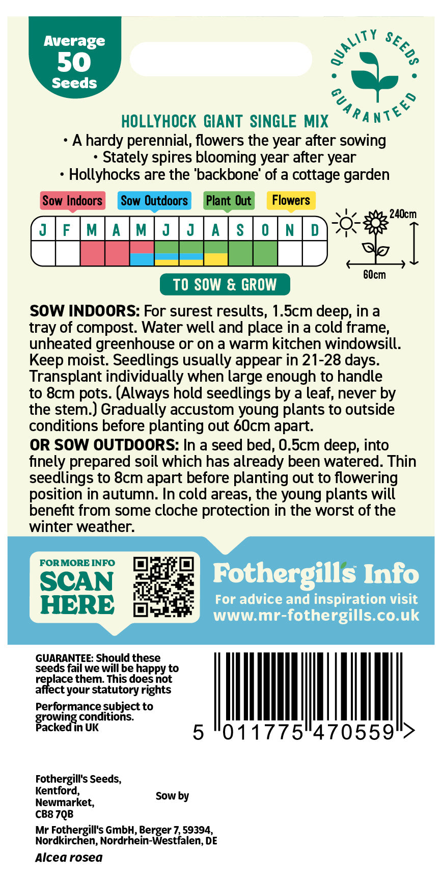 Mr Fothergill's Hollyhock Giant Single Mix Seeds Packet