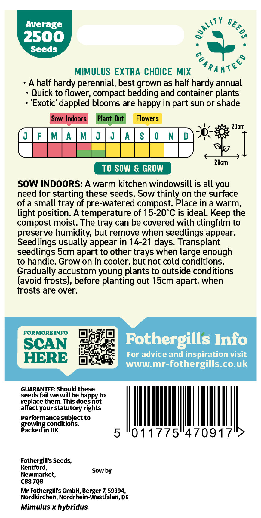 Mr Fothergill's Mimulus Extra Choice Mix Seeds Packet