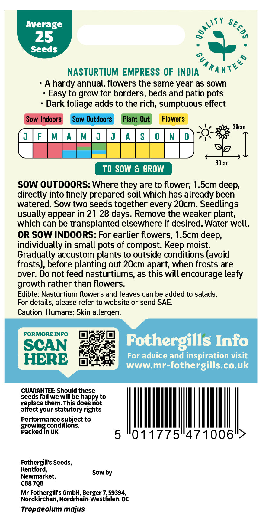 Mr Fothergill's Nasturtium Empress Of India Seeds Packet