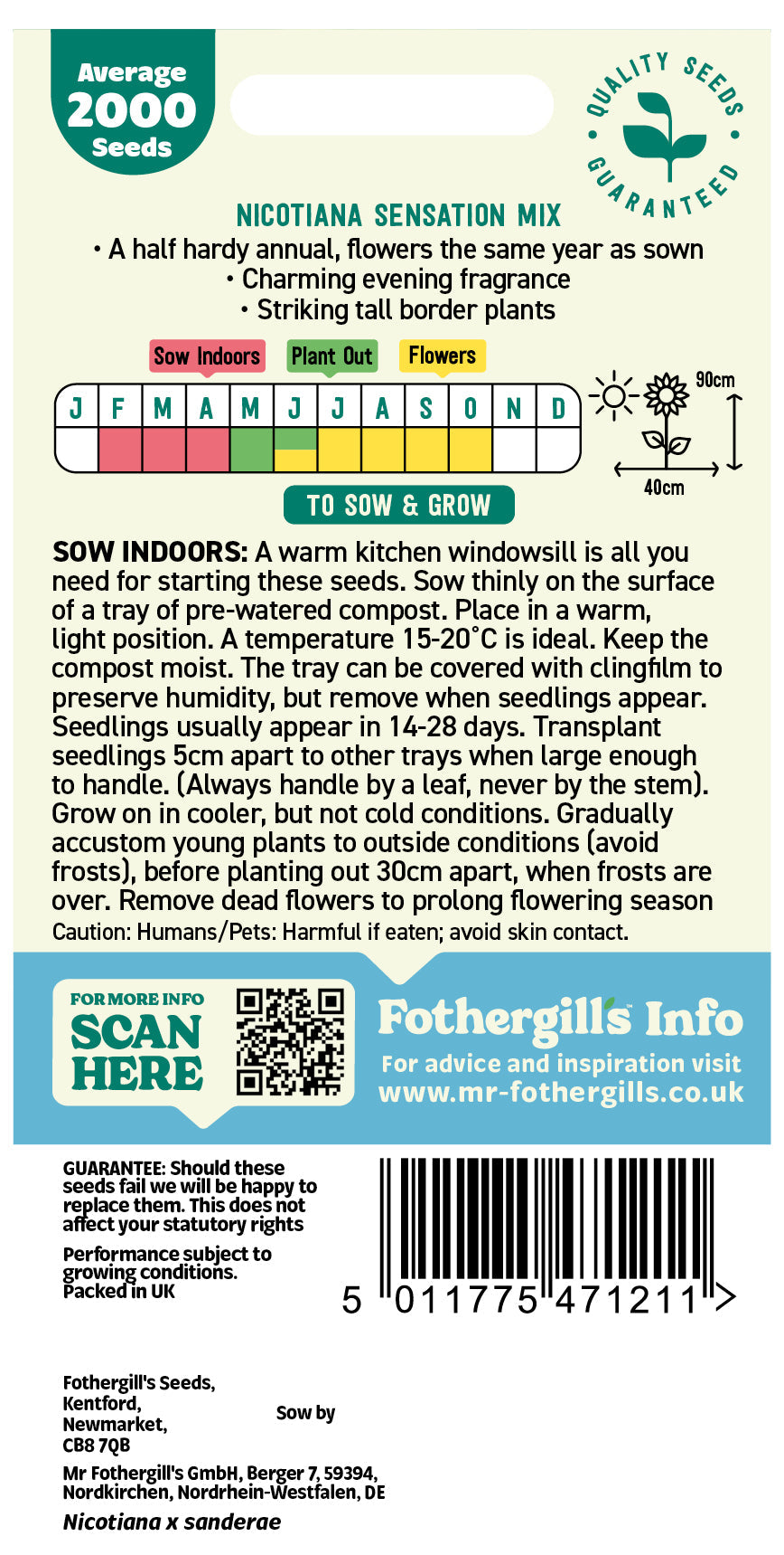 Mr Fothergill's Nicotiana Sensation Mix Seeds Packet