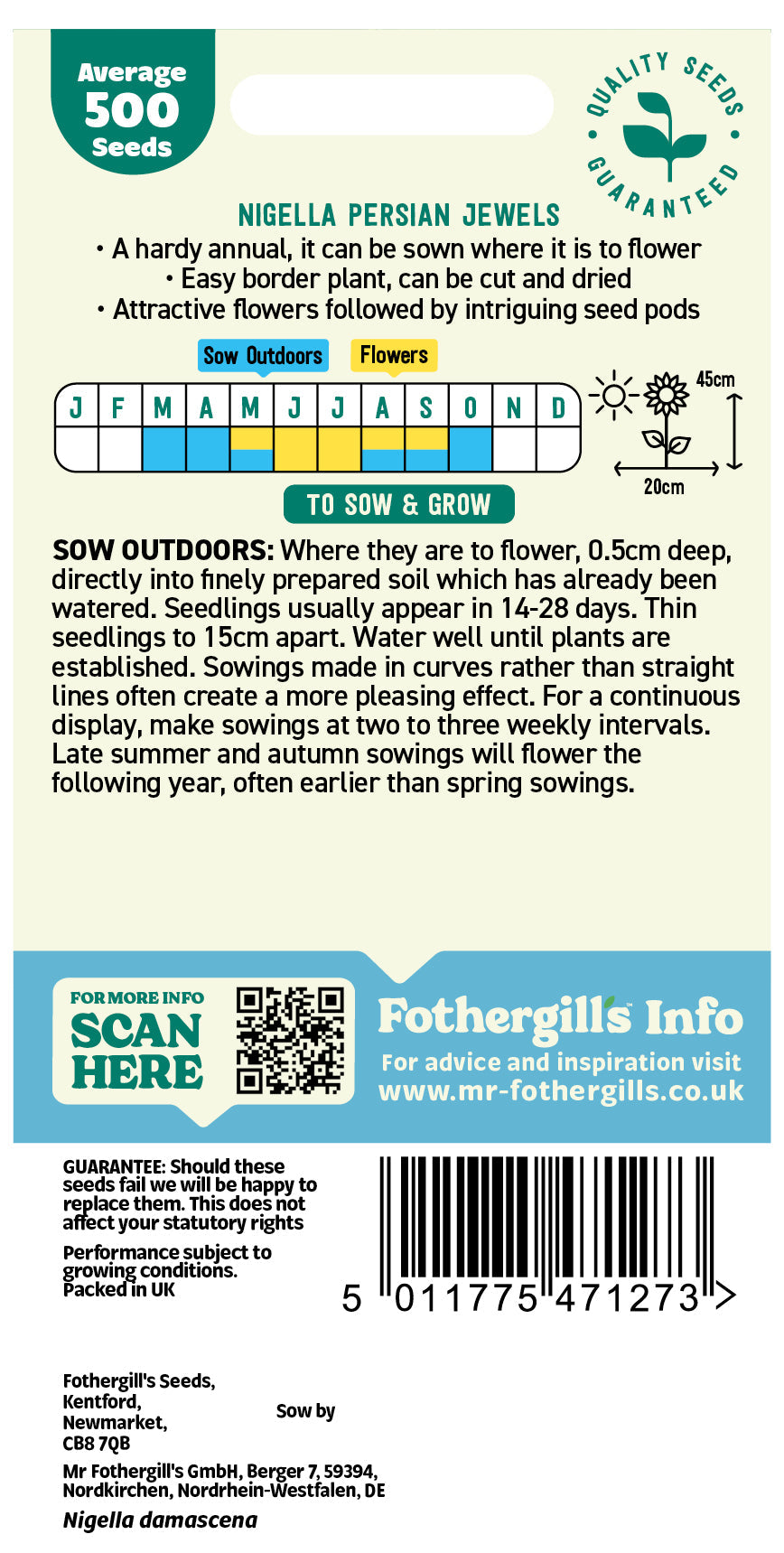 Mr Fothergill's Nigella Love In A Mist - Persian Jewels Seeds Packet