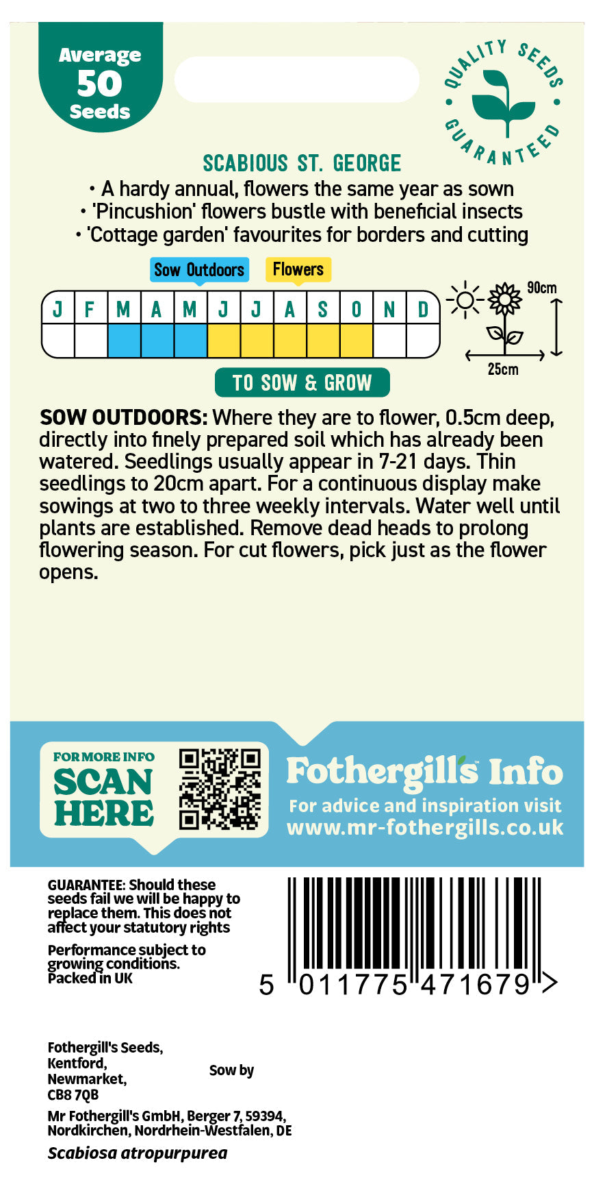 Mr Fothergill's Scabious St George Seeds Packet