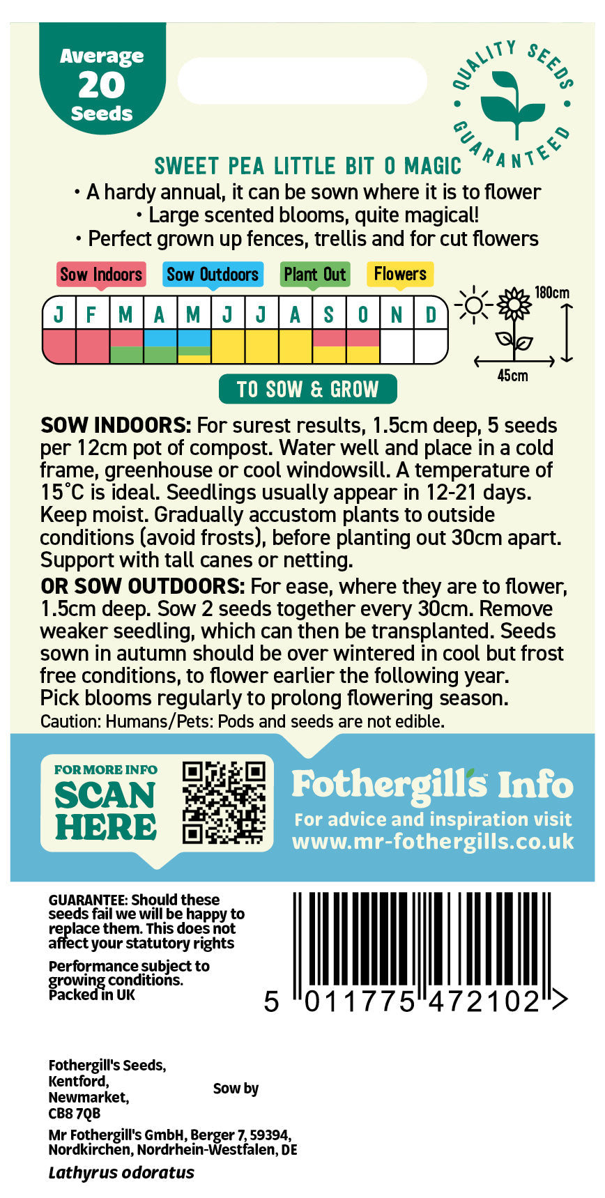 Mr Fothergill's Sweet Pea Little Bit O Magic Seeds Packet