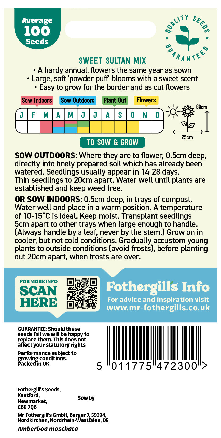 Mr Fothergill's Sweet Sultan Mix Seeds Packet