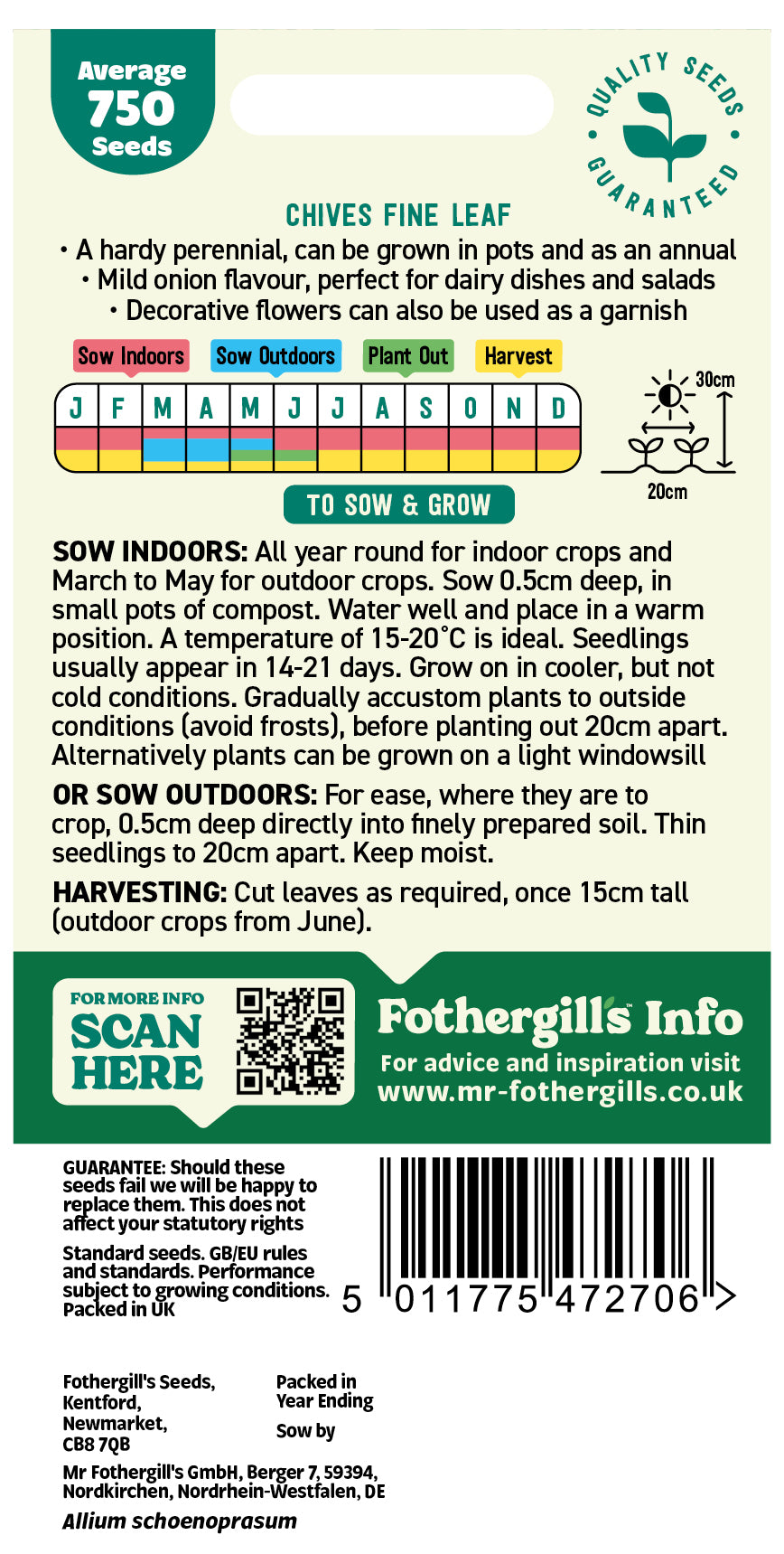 Mr Fothergill's Chives Fine Leaf Seeds Packet