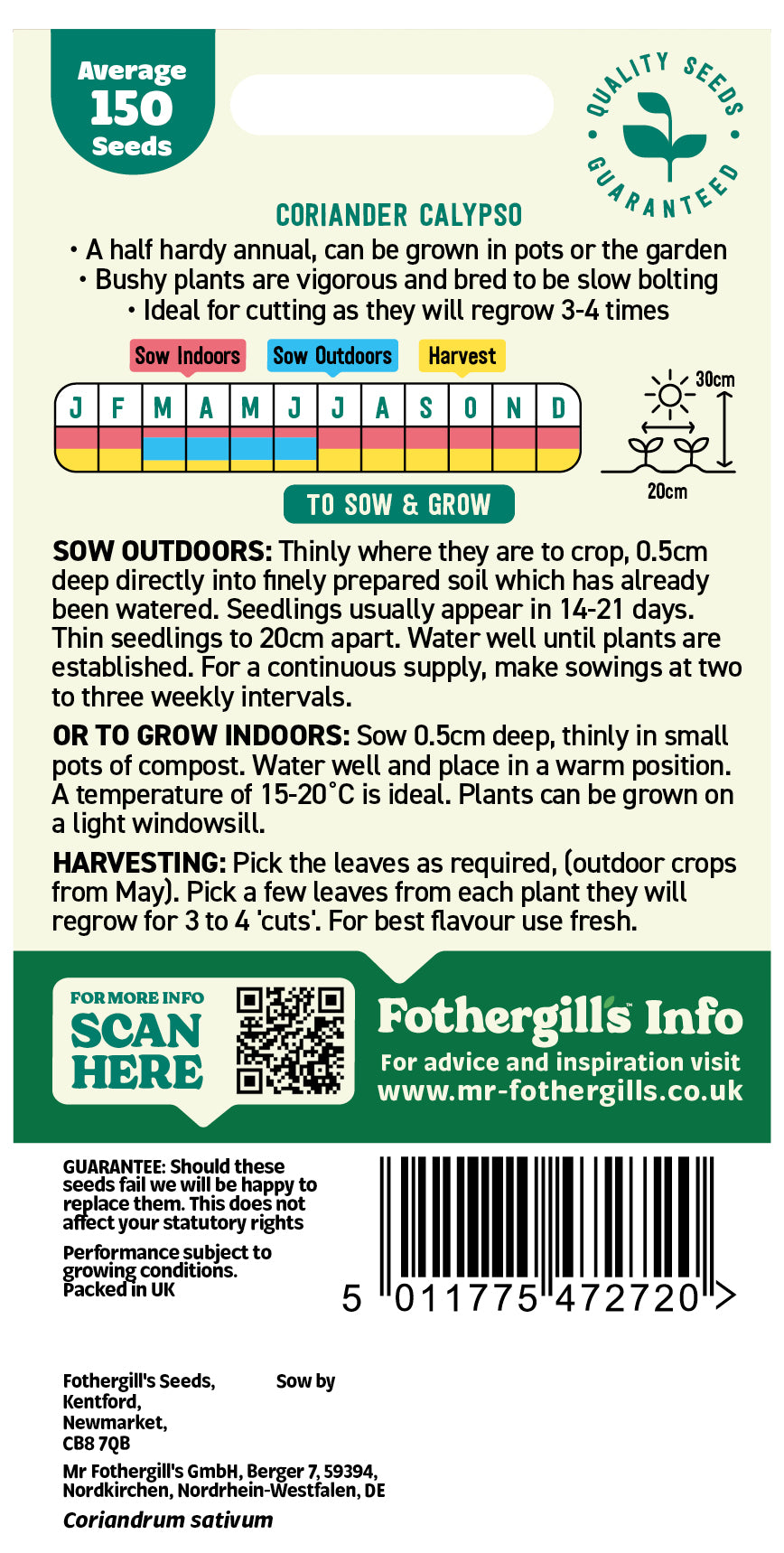 Mr Fothergill's Coriander Calypso Seeds Packet