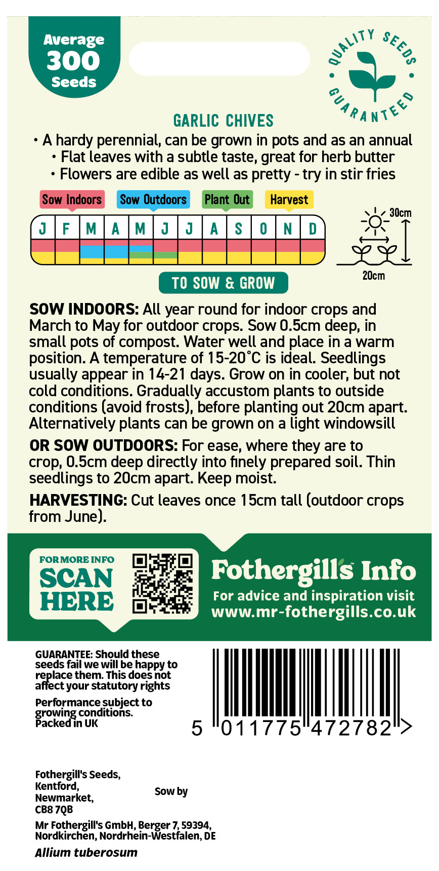 Mr Fothergill's Garlic Chives Seeds Packet