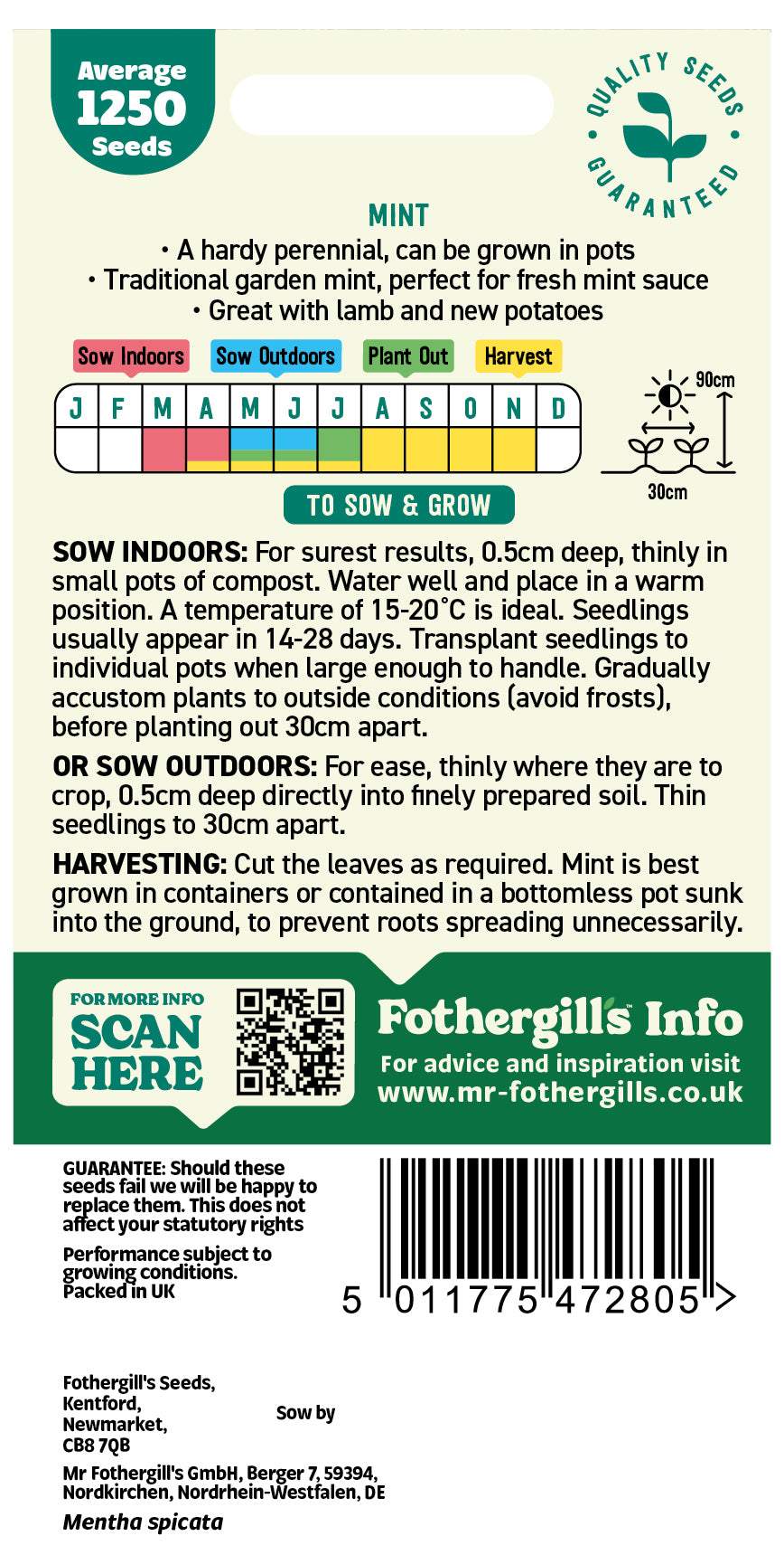 Mr Fothergill's Mint Seeds Packet