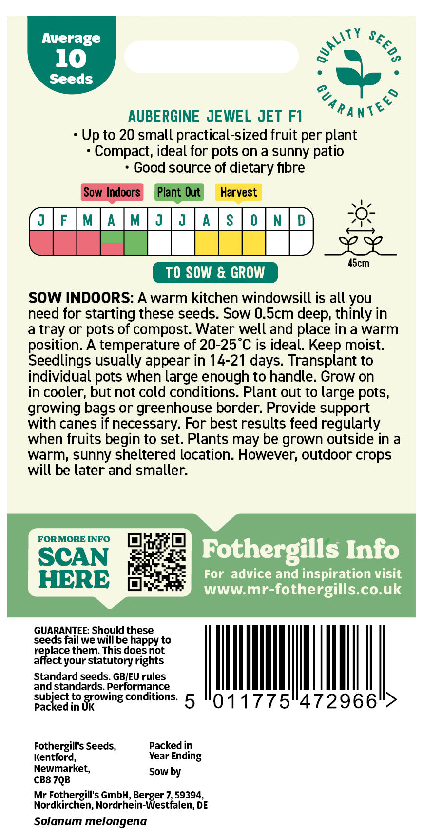 Mr Fothergill's Aubergine Jewel Jet F1 Seeds Packet