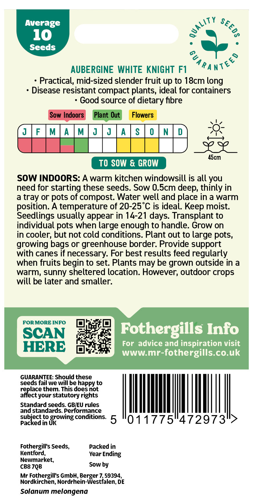 Mr Fothergill's Aubergine White Knight F1 Seeds Packet