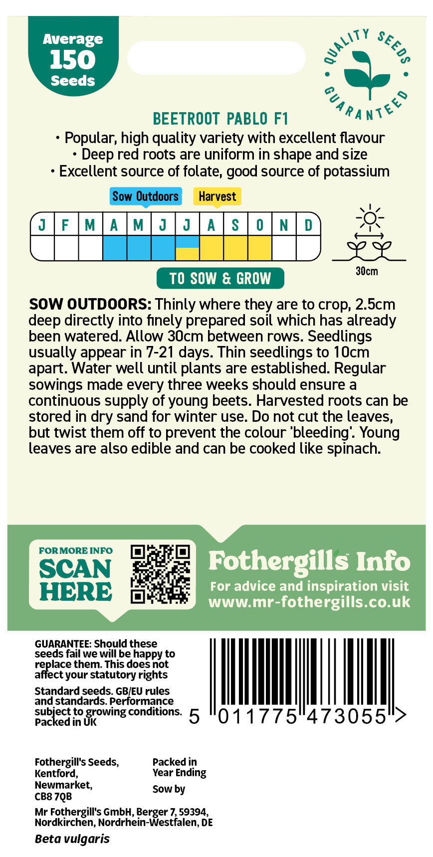 Mr Fothergill's Beetroot Pablo F1 Seeds Packet