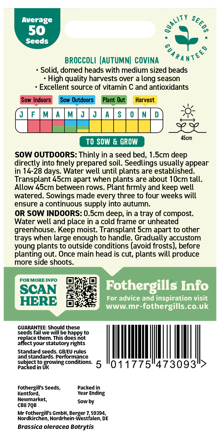 Mr Fothergill's Broccoli (Autumn) Covina Seeds