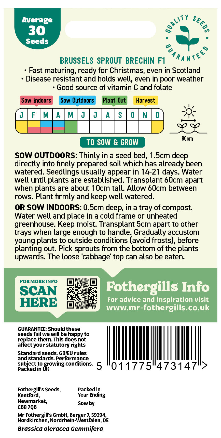 Mr Fothergill's Brussels Sprout Brechin F1 Seeds Packet