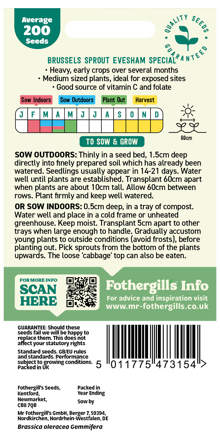 Mr Fothergill's Brussels Sprout Evesham Special Seeds Packet