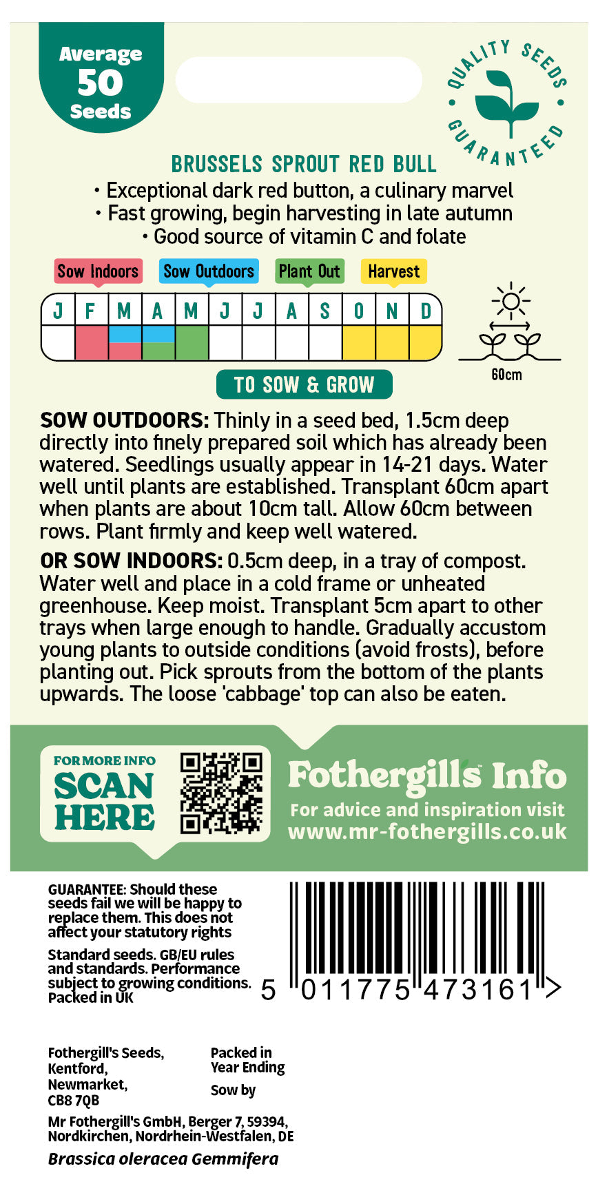 Mr Fothergill's Brussels Sprout Red Bull Seeds Packet