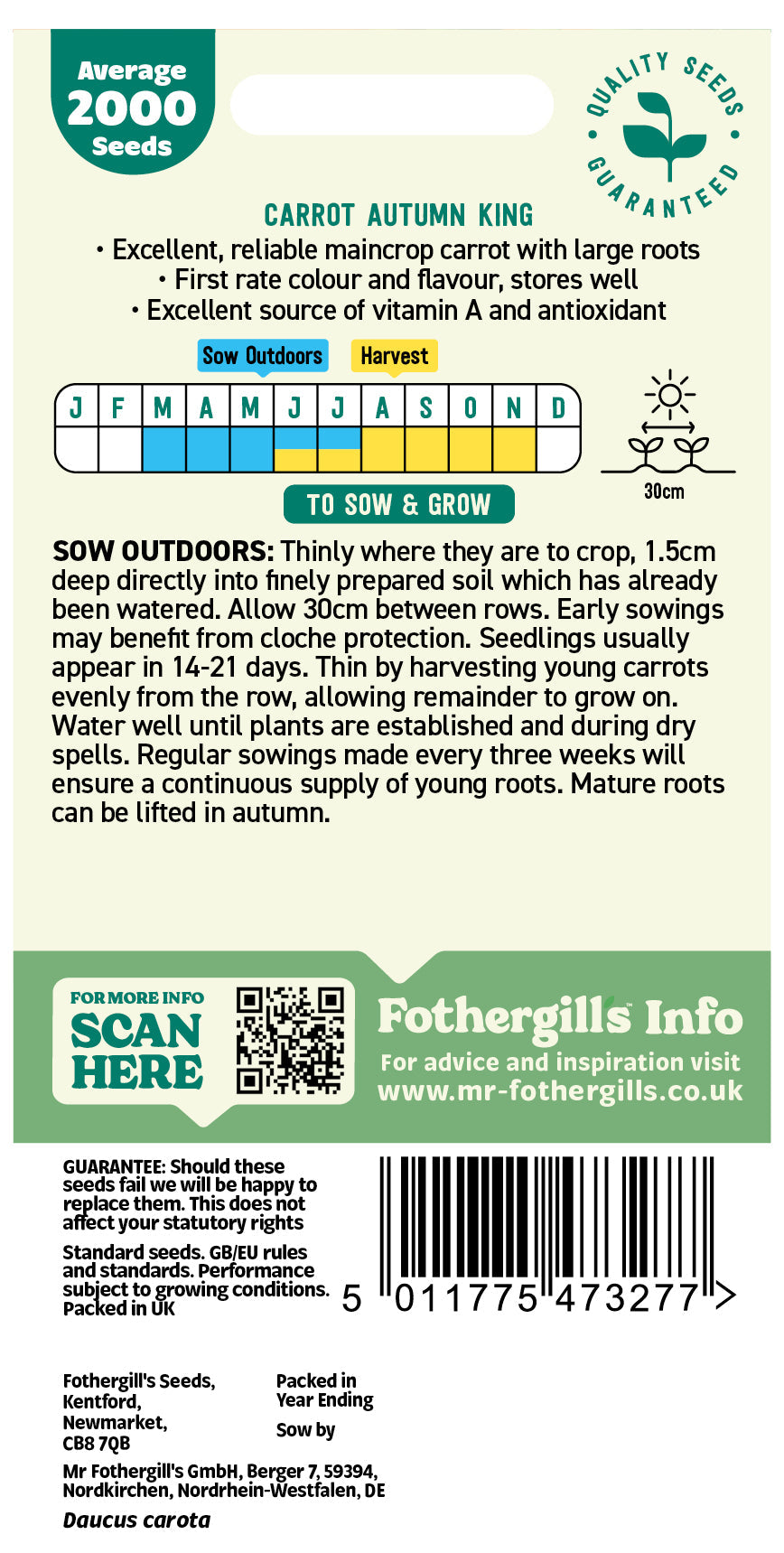 Mr Fothergill's Carrot Autumn King 2 Seeds Packet