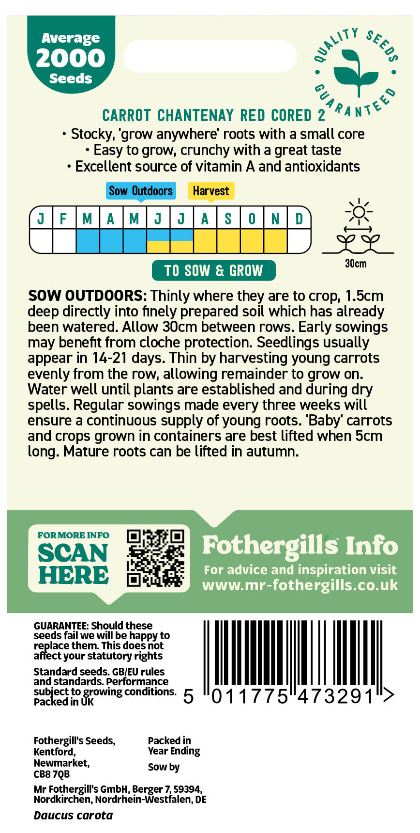Mr Fothergill's Carrot Chantenay Red Cored 2 Seeds Packet