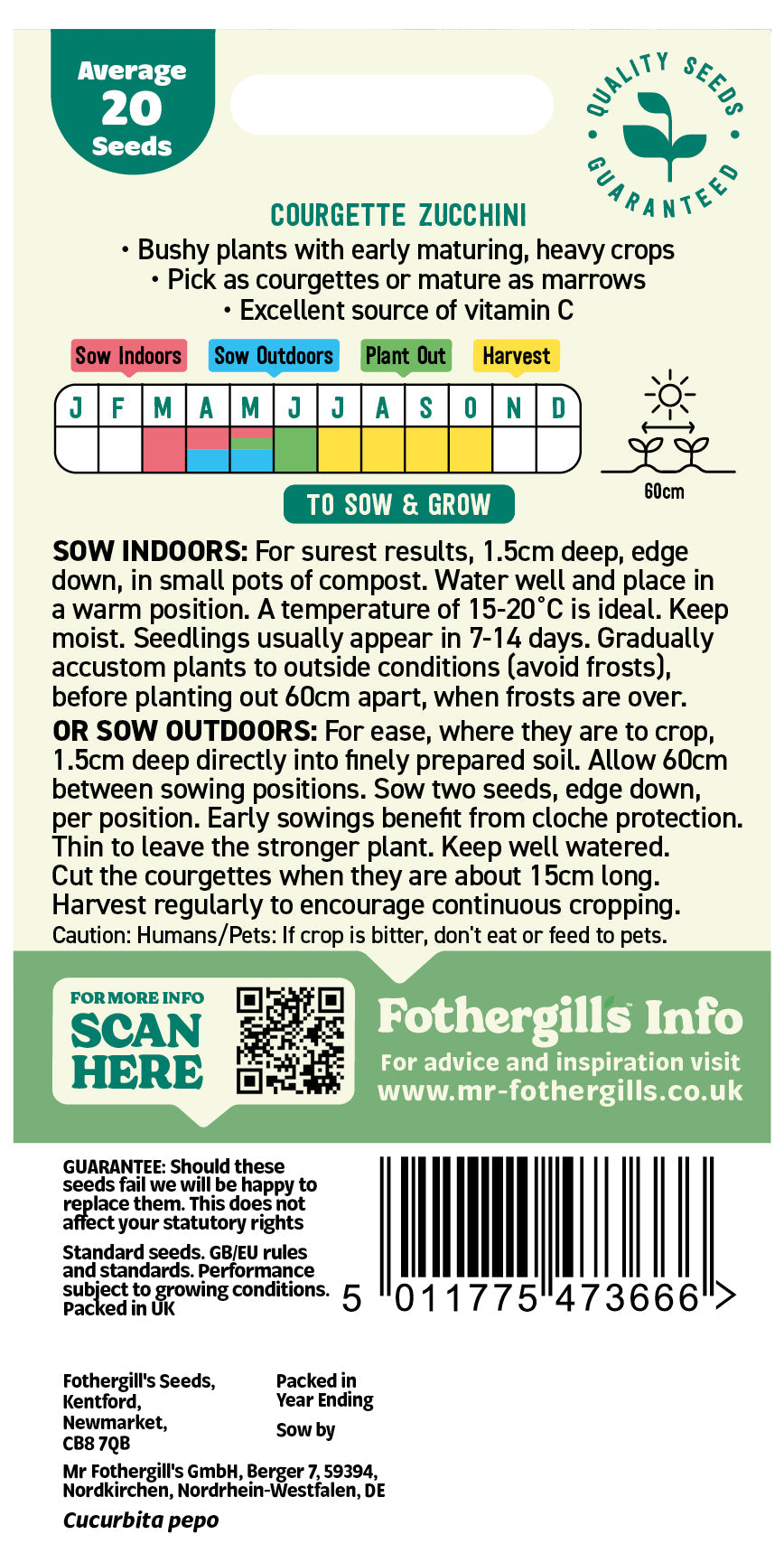 Mr Fothergill's Courgette Zucchini Seeds Packet