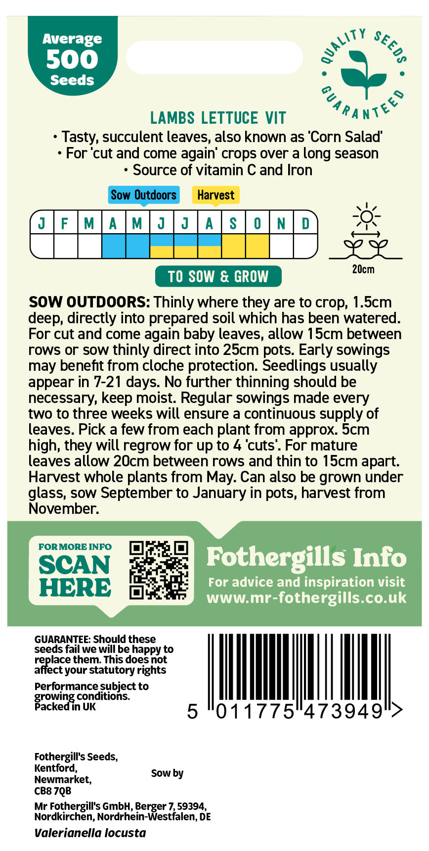 Mr Fothergill's Lambs Lettuce Vit Seeds Packet